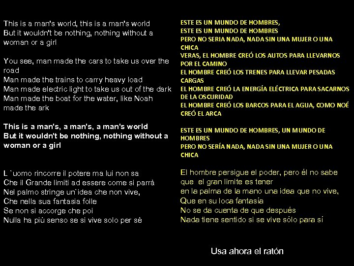 This is a man's world, this is a man's world But it wouldn't be