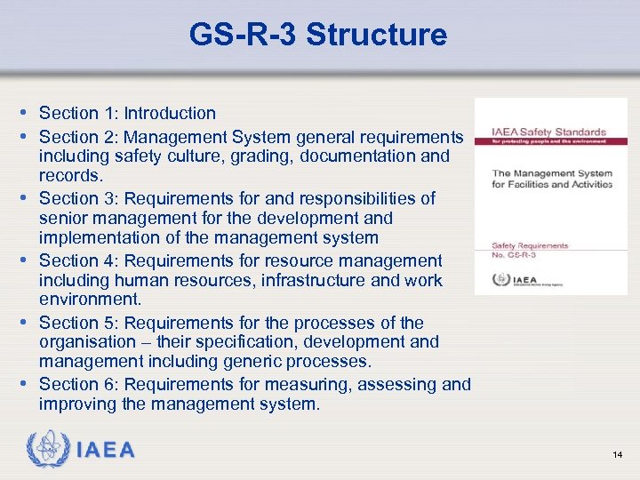 GS-R-3 Structure • Section 1: Introduction • Section 2: Management System general requirements •