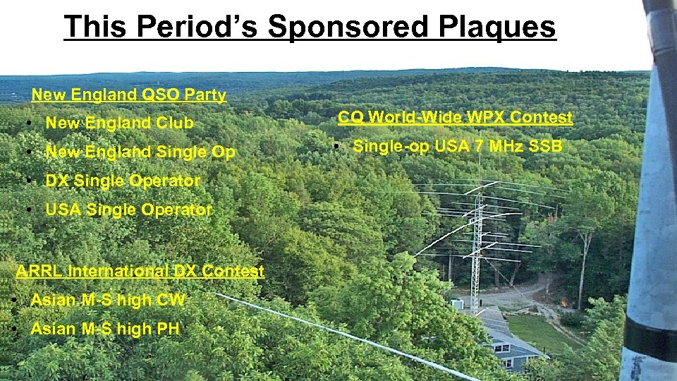 This Period’s Sponsored Plaques New England QSO Party • New England Club CQ World-Wide