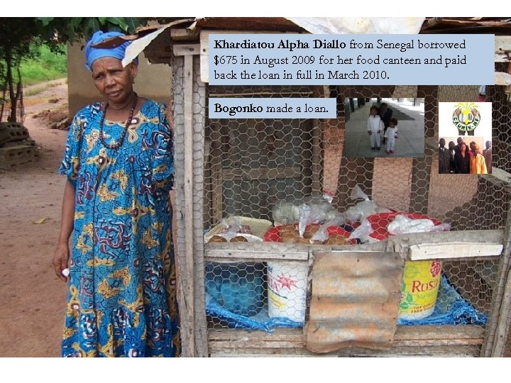 Khardiatou Alpha Diallo from Senegal borrowed $675 in August 2009 for her food canteen