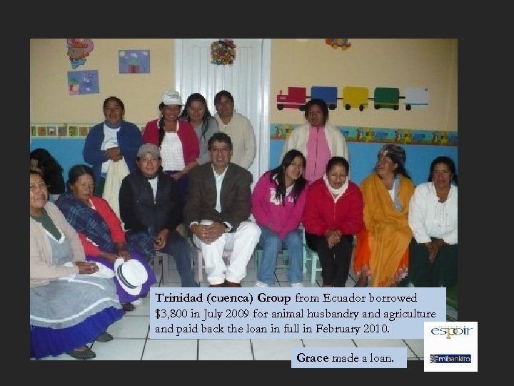 Trinidad (cuenca) Group from Ecuador borrowed $3, 800 in July 2009 for animal husbandry