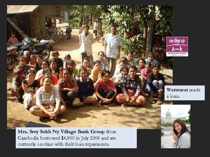 Wannarat made a loan. Mrs. Srey Sokh Ny Village Bank Group from Cambodia borrowed