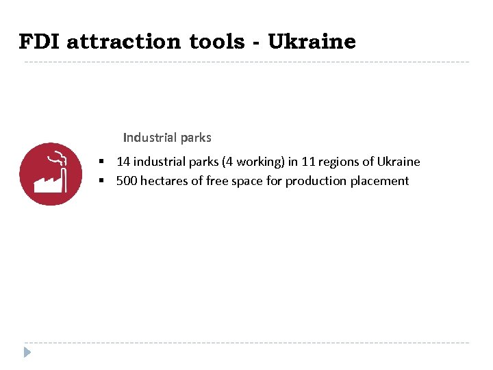 FDI attraction tools - Ukraine Industrial parks § 14 industrial parks (4 working) in