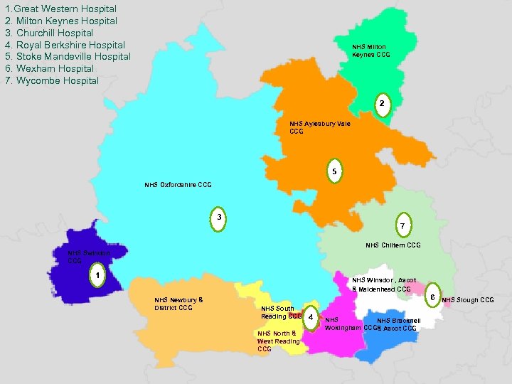 1. Great Western Hospital 2. Milton Keynes Hospital 3. Churchill Hospital 4. Royal Berkshire