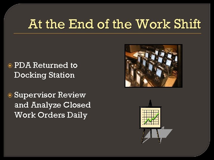 At the End of the Work Shift PDA Returned to Docking Station Supervisor Review