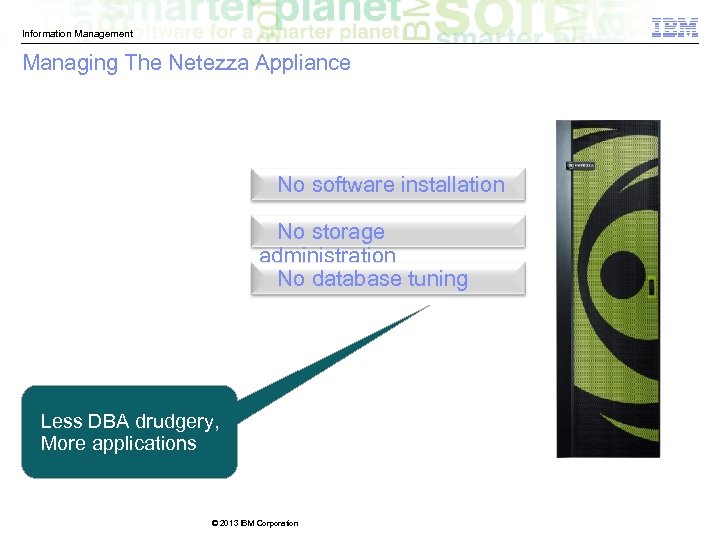 Information Management Managing The Netezza Appliance No software installation No storage administration No database