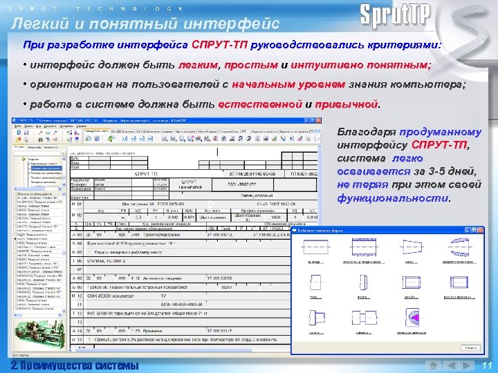 Легкий и понятный интерфейс При разработке интерфейса СПРУТ-ТП руководствовались критериями: • интерфейс должен быть