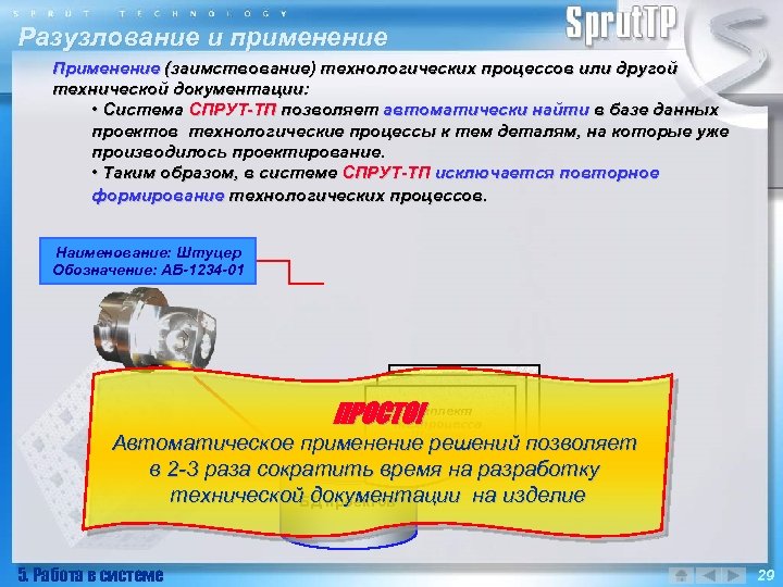 Разузлование и применение Применение (заимствование) технологических процессов или другой технической документации: • Система СПРУТ-ТП