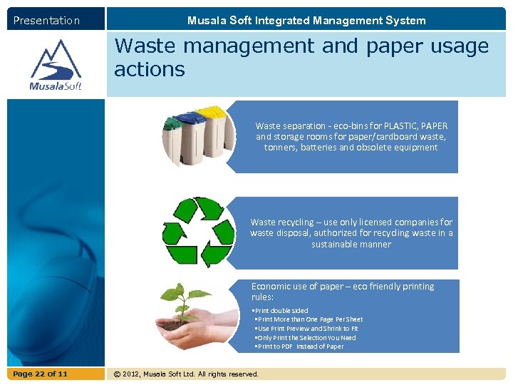 Presentation Musala Soft Integrated Management System Waste management and paper usage actions Waste separation