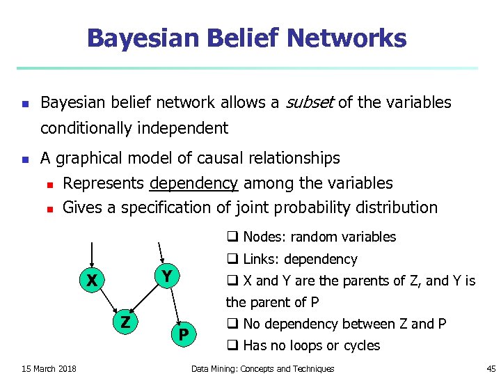 Bayesian Belief Networks n Bayesian belief network allows a subset of the variables conditionally