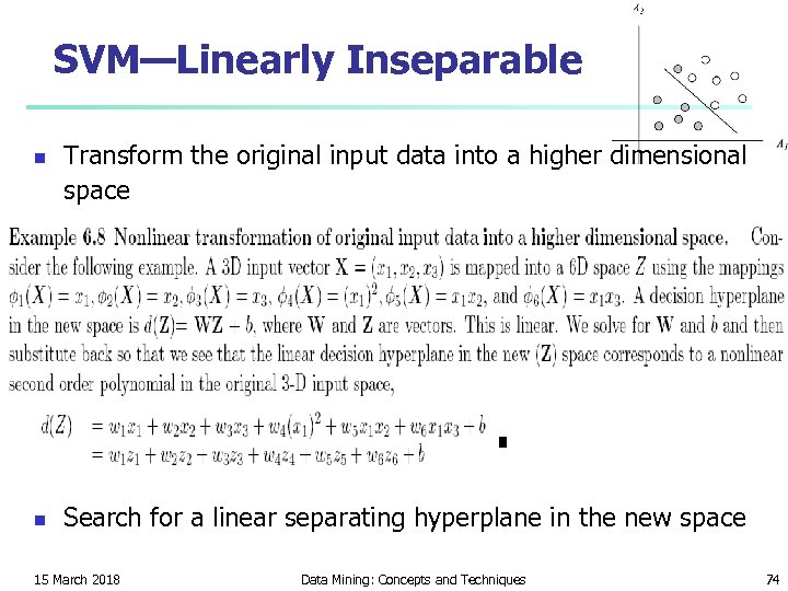 SVM—Linearly Inseparable n n Transform the original input data into a higher dimensional space