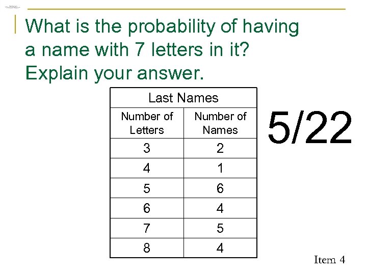 What is the probability of having a name with 7 letters in it? Explain