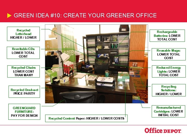 GREEN IDEA #10: CREATE YOUR GREENER OFFICE Recycled Letterhead HIGHER / LOWER Rechargeable Batteries: