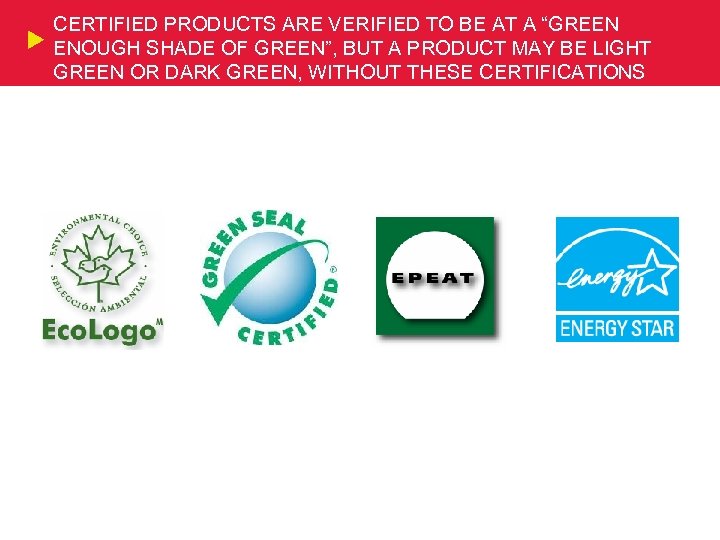 CERTIFIED PRODUCTS ARE VERIFIED TO BE AT A “GREEN ENOUGH SHADE OF GREEN”, BUT