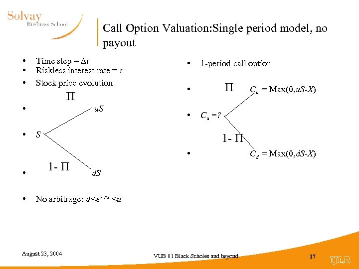 Call Option Valuation: Single period model, no payout • • • Time step =