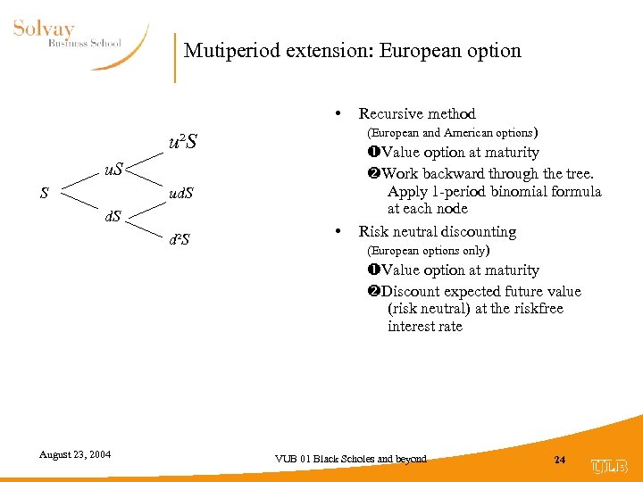 Mutiperiod extension: European option • (European and American options) u²S u. S S ud.