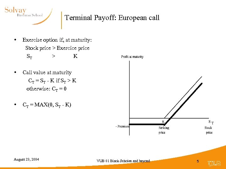 Terminal Payoff: European call • Exercise option if, at maturity: Stock price > Exercice