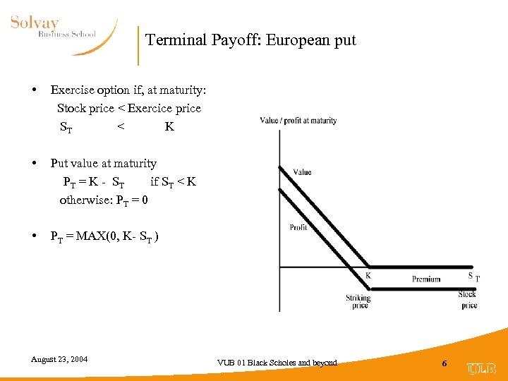 Terminal Payoff: European put • Exercise option if, at maturity: Stock price < Exercice