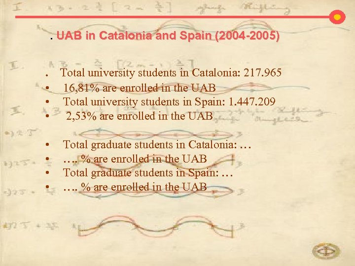 . UAB in Catalonia and Spain (2004 -2005). Total university students in Catalonia: 217.