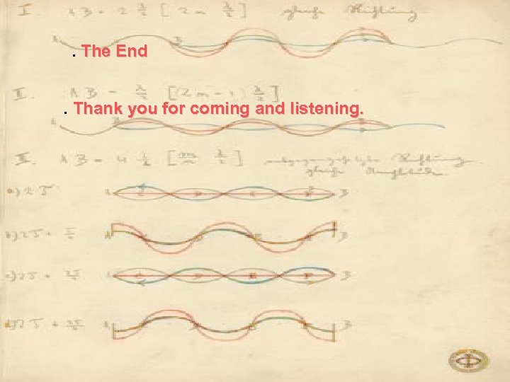 . The End. Thank you for coming and listening. 