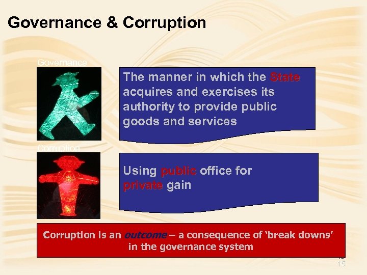 Governance & Corruption Governance The manner in which the State acquires and exercises its