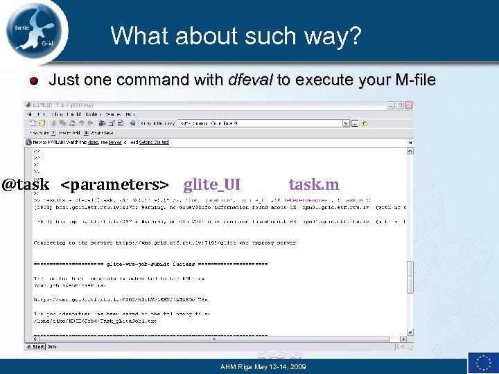 What about such way? Just one command with dfeval to execute your M-file @task