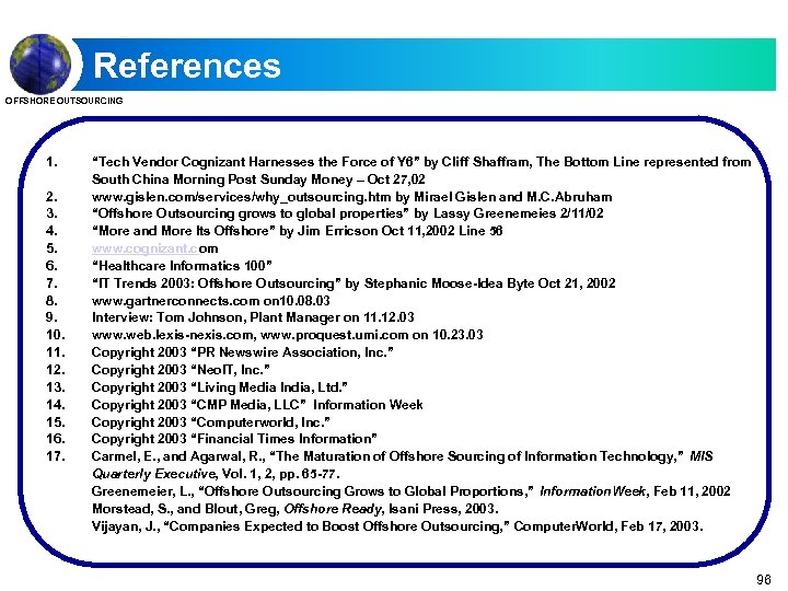 References OFFSHORE OUTSOURCING 1. 2. 3. 4. 5. 6. 7. 8. 9. 10. 11.