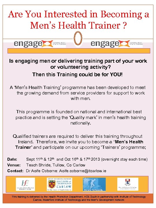 Are You Interested in Becoming a Men’s Health Trainer ? Is engaging men or