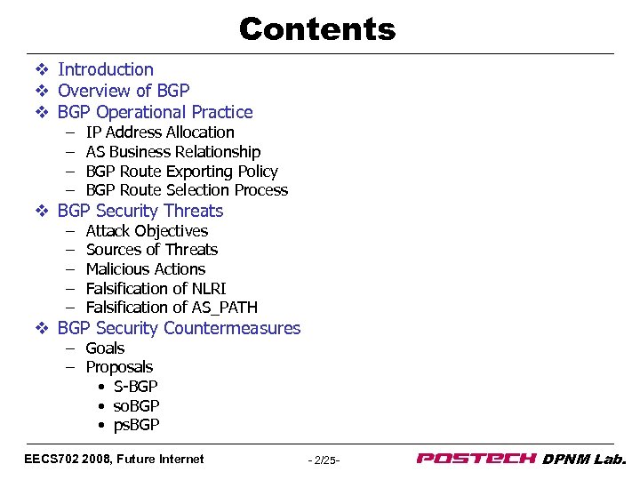 Contents v Introduction v Overview of BGP v BGP Operational Practice – – IP