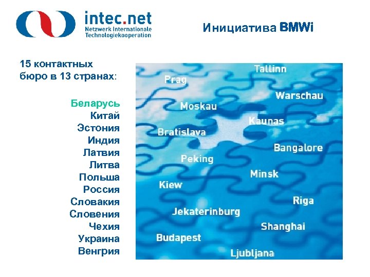 Инициатива BMWi 15 контактных бюро в 13 странах: Беларусь Китай Эстония Индия Латвия Литва