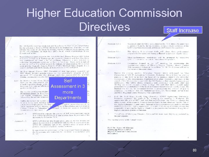 Higher Education Commission Directives Staff Increase Self Assessment in 3 more Departments 68 