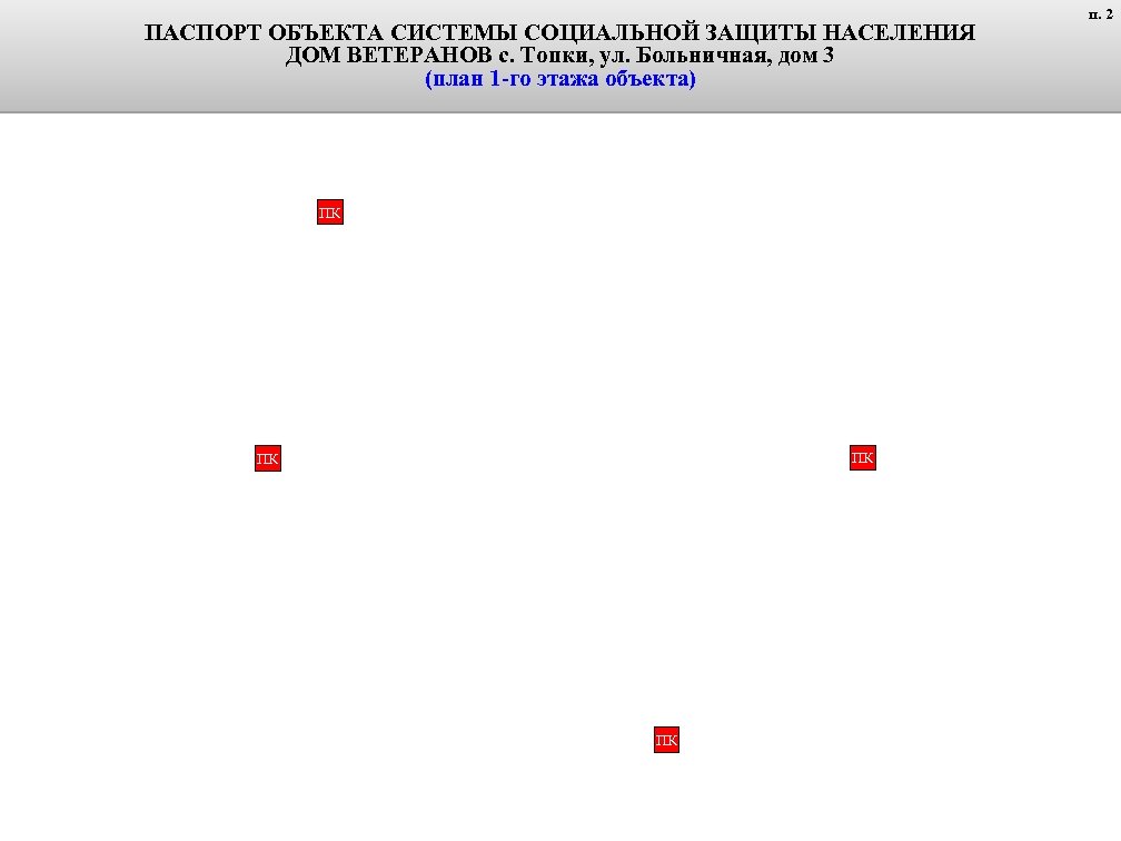 ПАСПОРТ ОБЪЕКТА СИСТЕМЫ СОЦИАЛЬНОЙ ЗАЩИТЫ НАСЕЛЕНИЯ ДОМ ВЕТЕРАНОВ с. Топки, ул. Больничная, дом 3