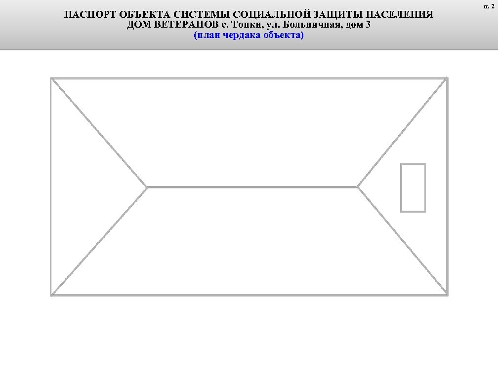 ПАСПОРТ ОБЪЕКТА СИСТЕМЫ СОЦИАЛЬНОЙ ЗАЩИТЫ НАСЕЛЕНИЯ ДОМ ВЕТЕРАНОВ с. Топки, ул. Больничная, дом 3
