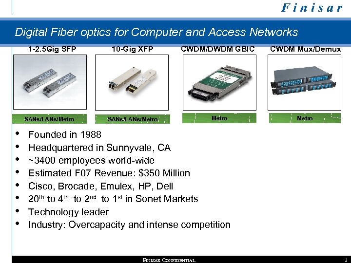 Finisar Digital Fiber optics for Computer and Access Networks 1 -2. 5 Gig SFP