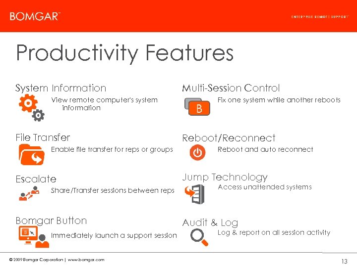 Bomgar Product Strategy Productivity Features System Information View remote computer's system information File Transfer