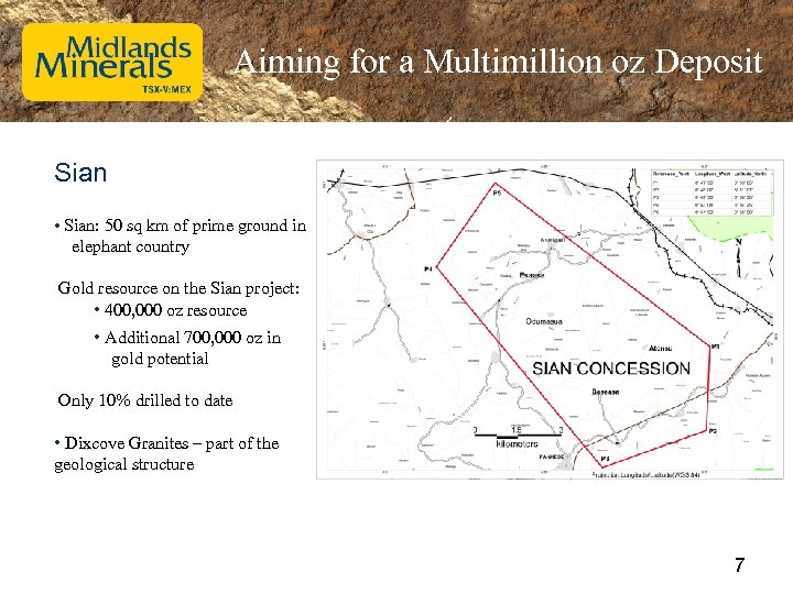 Aiming for a Multimillion oz Deposit Sian • Sian: 50 sq km of prime