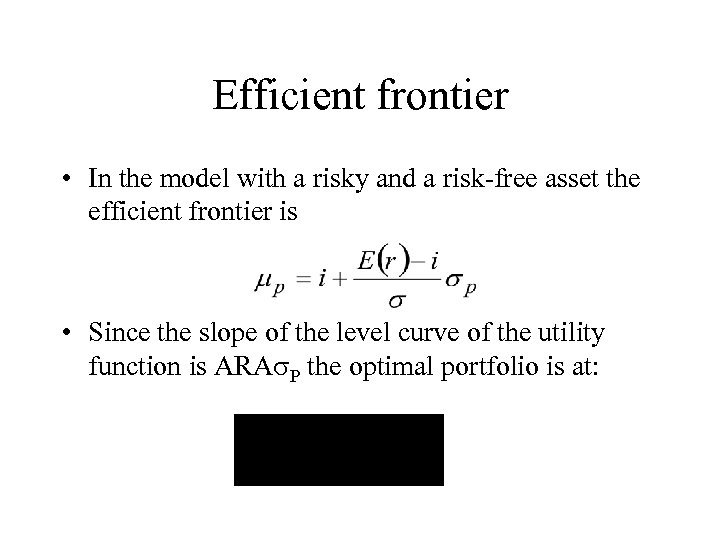 Efficient frontier • In the model with a risky and a risk-free asset the