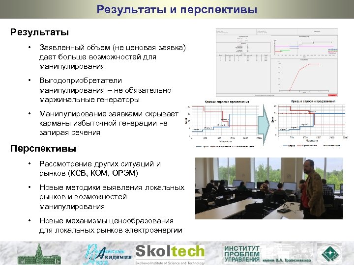 Результаты и перспективы Результаты • Заявленный объем (не ценовая заявка) дает больше возможностей для