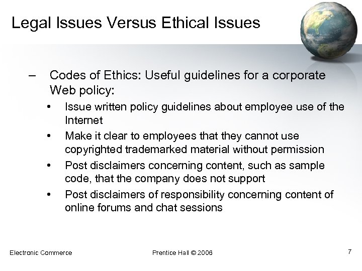 Legal Issues Versus Ethical Issues – Codes of Ethics: Useful guidelines for a corporate