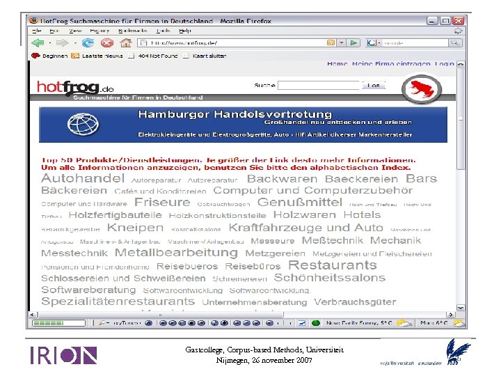 Gastcollege, Corpus-based Methods, Universiteit Nijmegen, 26 november 2007 