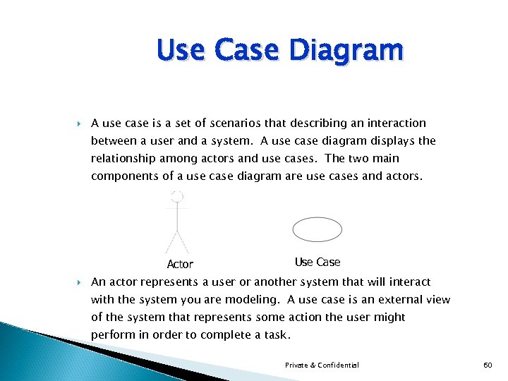 Use Case Diagram A use case is a set of scenarios that describing an