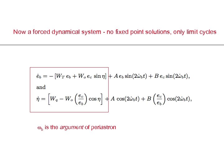 Now a forced dynamical system - no fixed point solutions, only limit cycles b
