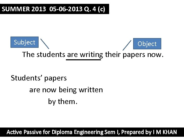 SUMMER 2013 05 -06 -2013 Q. 4 (c) Subject Object The students are writing