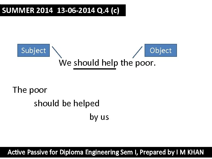 SUMMER 2014 13 -06 -2014 Q. 4 (c) Subject Object We should help the