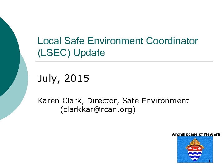 Local Safe Environment Coordinator (LSEC) Update July, 2015 Karen Clark, Director, Safe Environment (clarkkar@rcan.