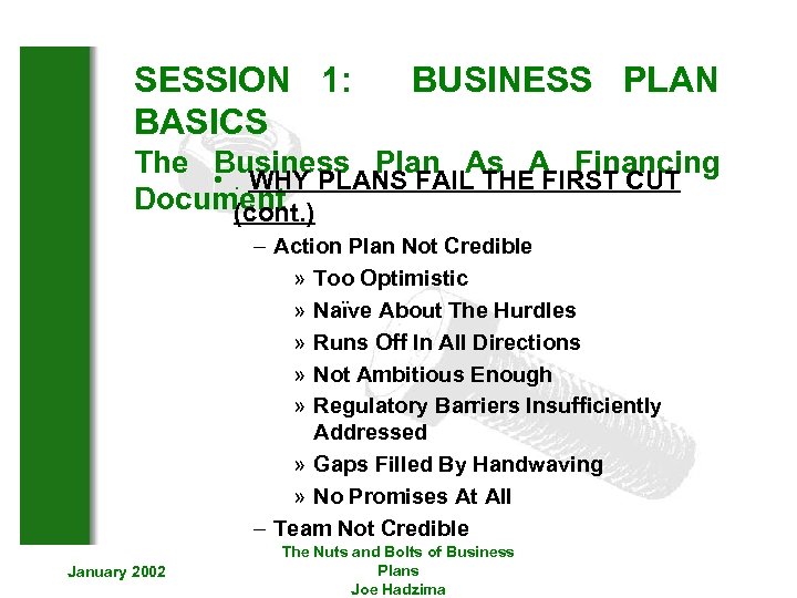 SESSION 1: BASICS BUSINESS PLAN The Business Plan As A Financing • . WHY