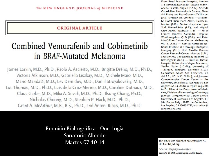 Reunión Bibliográfica - Oncología Sanatorio Allende Martes 07 -10 -14 