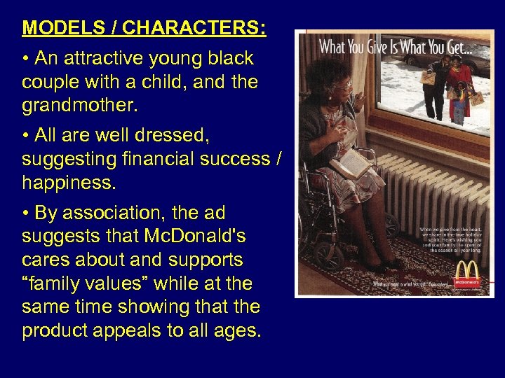 MODELS / CHARACTERS: • An attractive young black couple with a child, and the