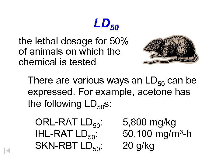 LD 50 the lethal dosage for 50% of animals on which the chemical is