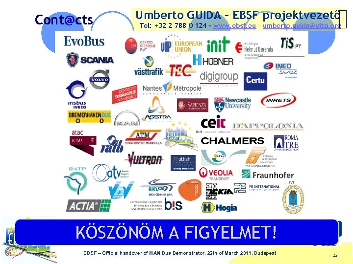 Cont@cts Umberto GUIDA – EBSF projektvezető Tel: +32 2 788 0 124 - www.